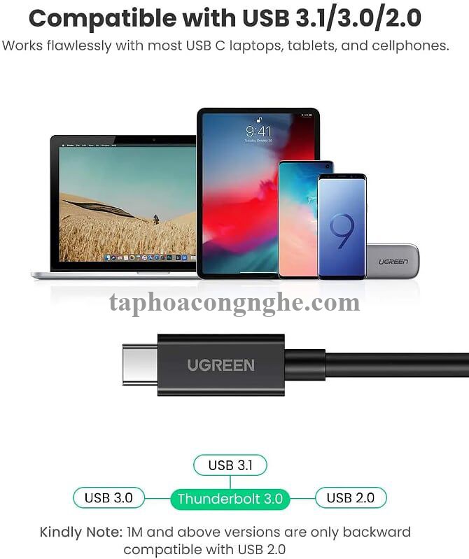 Ugreen 70951 0.8M 40Gbps 100W USB 3.1 cáp USB type C Thunderbolt 3 hỗ trợ PD màu đen US341 30070951
